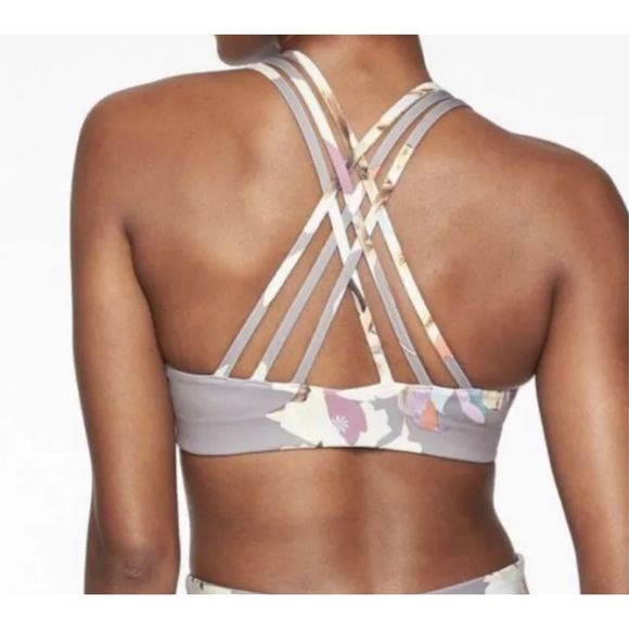 Athleta Hyper Focused Sports Bra Grey Floral size large - Picture 2 of 9